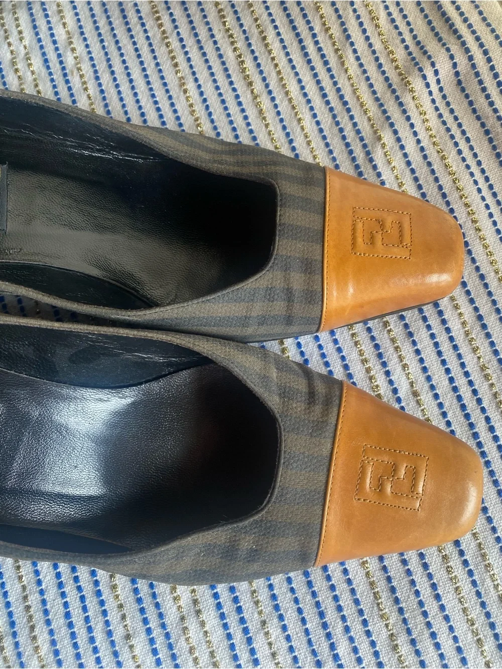 FENDI Brown Canvas Zucca Block Pumps Made in Italy Marked Vintage Sz 7